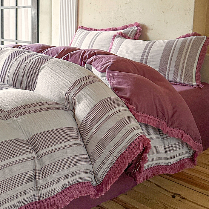 91家纺网 家纺一手货源 找家纺 （总）缘生活 2026新款色织提花双层纱华夫格流苏四件套