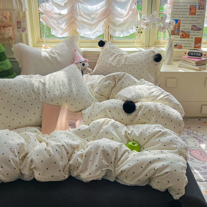 91家纺网 家纺一手货源 找家纺 （总）花伞家居 2026新款ins毛球波点软软糯糯古法水洗棉加厚四件套含买家秀