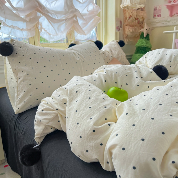 91家纺网 家纺一手货源 找家纺 （总）花伞家居 2026新款ins毛球波点软软糯糯古法水洗棉加厚四件套含买家秀