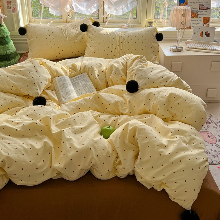 91家纺网 家纺一手货源 找家纺 （总）花伞家居 2026新款ins毛球波点软软糯糯古法水洗棉加厚四件套含买家秀