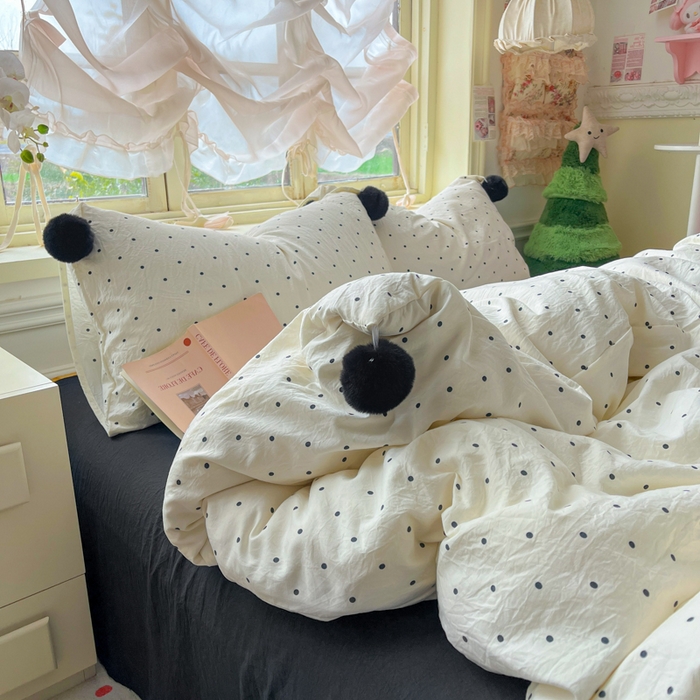 91家纺网 家纺一手货源 找家纺 （总）花伞家居 2026新款ins毛球波点软软糯糯古法水洗棉加厚四件套含买家秀