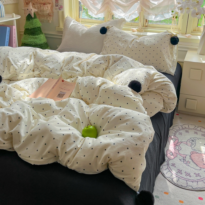 91家纺网 家纺一手货源 找家纺 （总）花伞家居 2026新款ins毛球波点软软糯糯古法水洗棉加厚四件套含买家秀