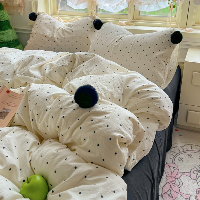 91家纺网 家纺一手货源 找家纺 （总）花伞家居 2026新款ins毛球波点软软糯糯古法水洗棉加厚四件套含买家秀