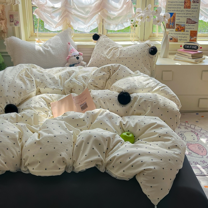 91家纺网 家纺一手货源 找家纺 （总）花伞家居 2026新款ins毛球波点软软糯糯古法水洗棉加厚四件套含买家秀