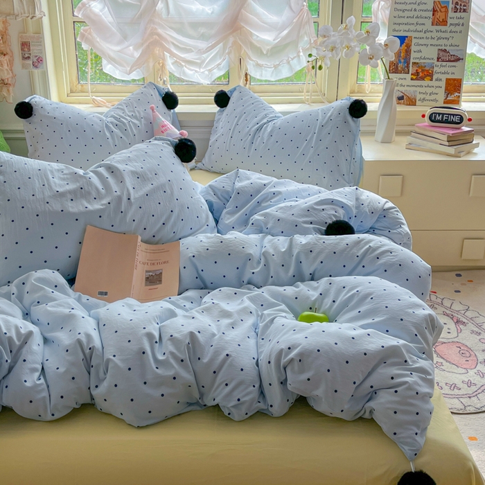 91家纺网 家纺一手货源 找家纺 （总）花伞家居 2026新款ins毛球波点软软糯糯古法水洗棉加厚四件套含买家秀