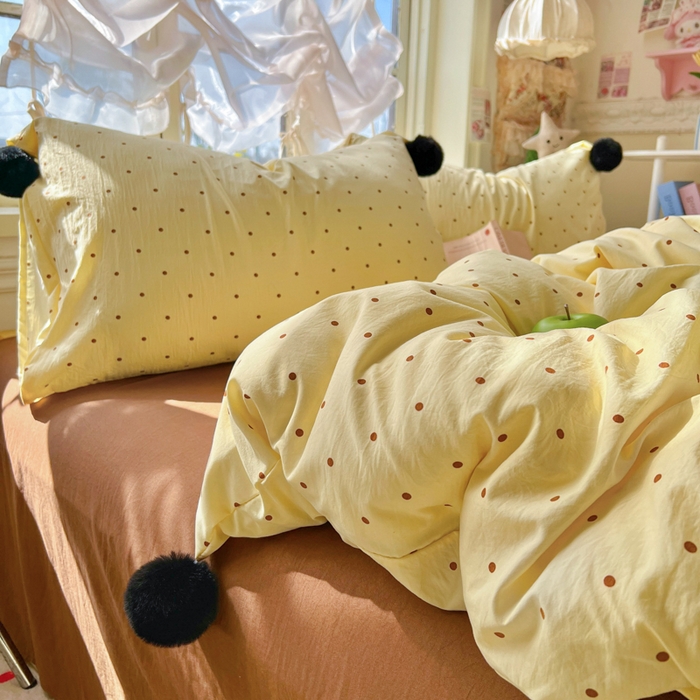 91家纺网 家纺一手货源 找家纺 花伞家居 2026新款ins毛球波点软软糯糯古法水洗棉加厚四件套含买家秀 毛球波点-黄