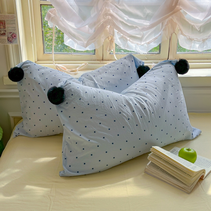 91家纺网 家纺一手货源 找家纺 花伞家居 2026新款ins毛球波点软软糯糯古法水洗棉加厚四件套含买家秀 毛球波点-蓝