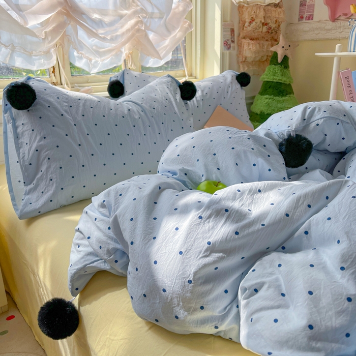 91家纺网 家纺一手货源 找家纺 花伞家居 2026新款ins毛球波点软软糯糯古法水洗棉加厚四件套含买家秀 毛球波点-蓝