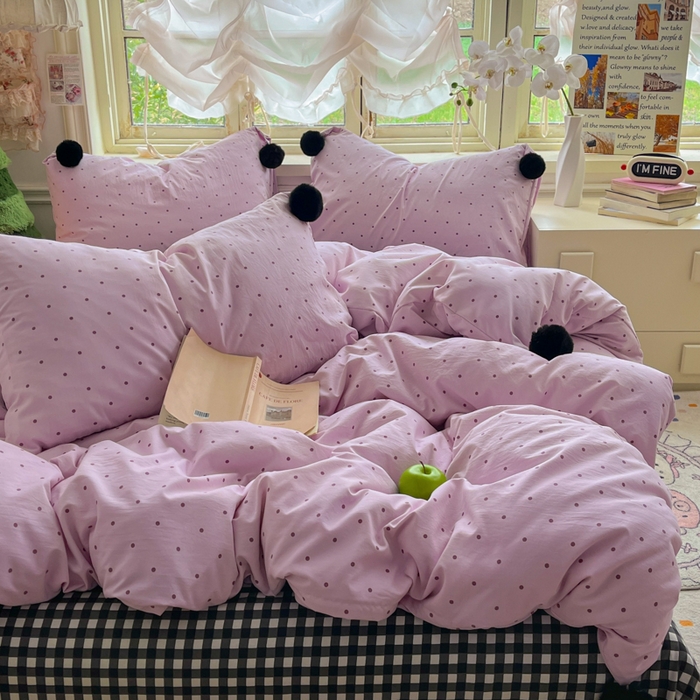 花伞家居 2026新款ins毛球波点软软糯糯古法水洗棉加厚四件套含买家秀 毛球波点-紫