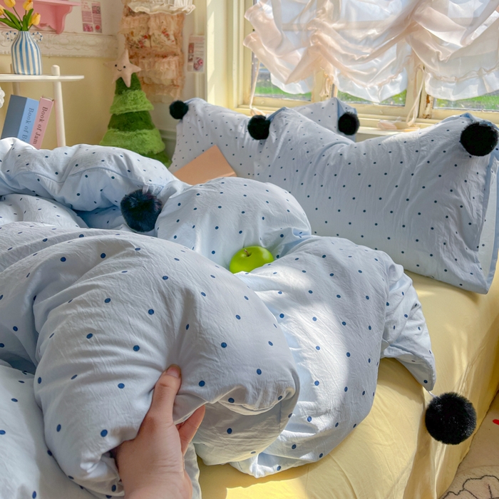 91家纺网 家纺一手货源 找家纺 花伞家居 2026新款ins毛球波点软软糯糯古法水洗棉加厚四件套含买家秀 毛球波点-蓝