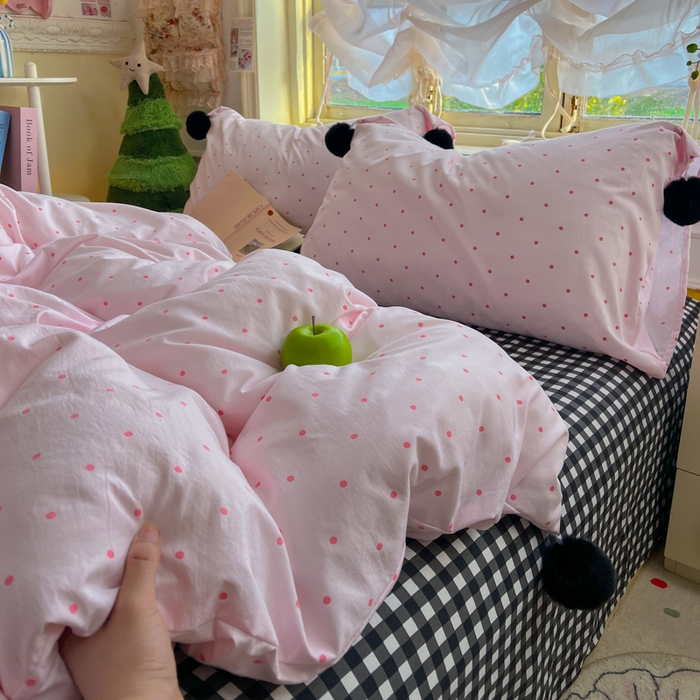 91家纺网 家纺一手货源 找家纺 花伞家居 2026新款ins毛球波点软软糯糯古法水洗棉加厚四件套含买家秀 毛球波点-粉