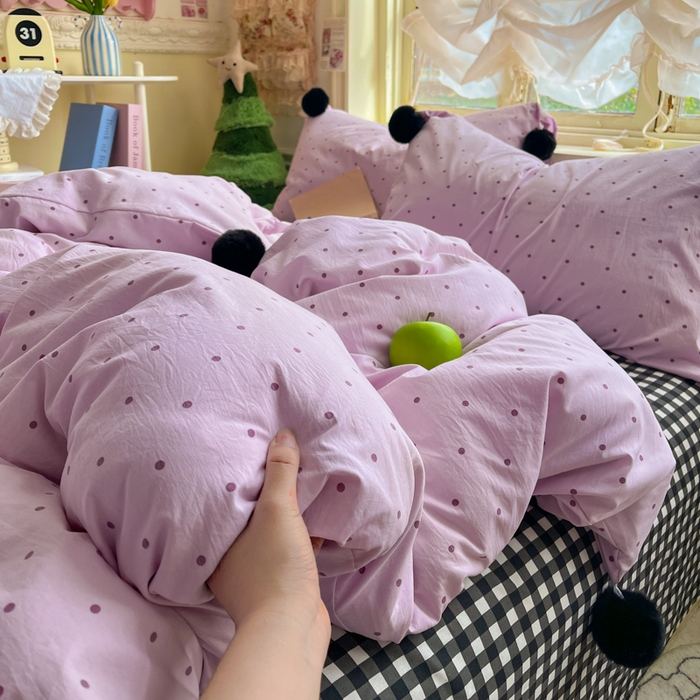 91家纺网 家纺一手货源 找家纺 花伞家居 2026新款ins毛球波点软软糯糯古法水洗棉加厚四件套含买家秀 毛球波点-紫