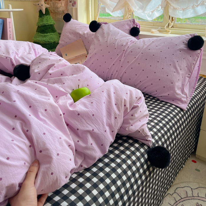 91家纺网 家纺一手货源 找家纺 花伞家居 2026新款ins毛球波点软软糯糯古法水洗棉加厚四件套含买家秀 毛球波点-紫