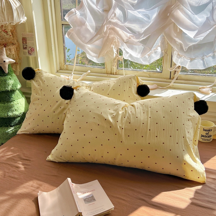 91家纺网 家纺一手货源 找家纺 花伞家居 2026新款ins毛球波点软软糯糯古法水洗棉加厚四件套含买家秀 毛球波点-黄