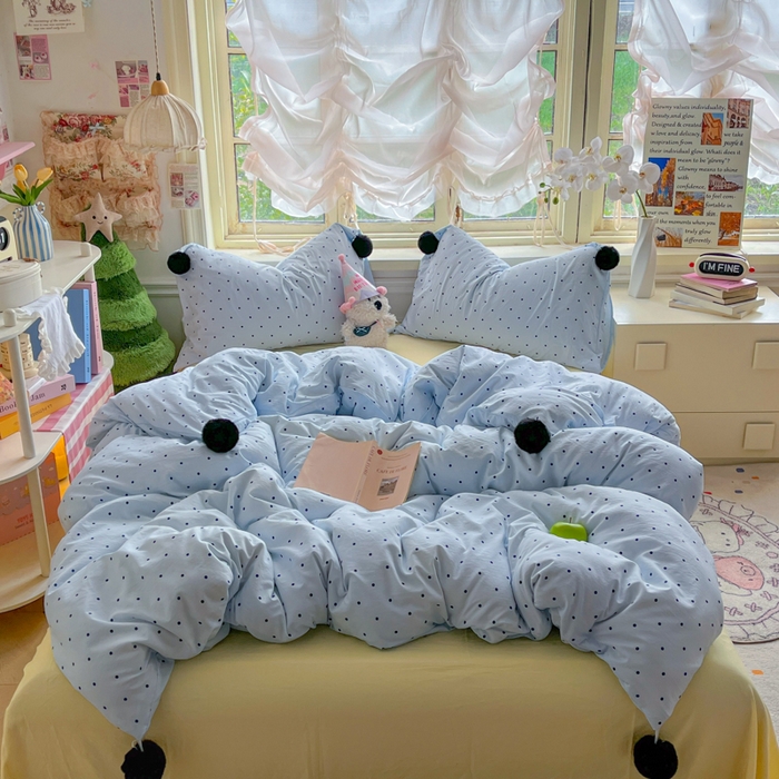 91家纺网 家纺一手货源 找家纺 花伞家居 2026新款ins毛球波点软软糯糯古法水洗棉加厚四件套含买家秀 毛球波点-蓝