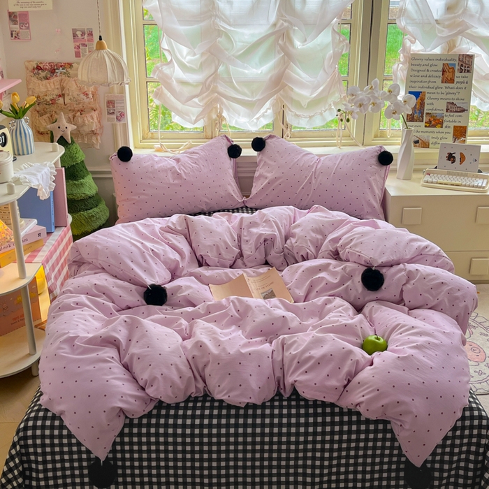 91家纺网 家纺一手货源 找家纺 花伞家居 2026新款ins毛球波点软软糯糯古法水洗棉加厚四件套含买家秀 毛球波点-紫