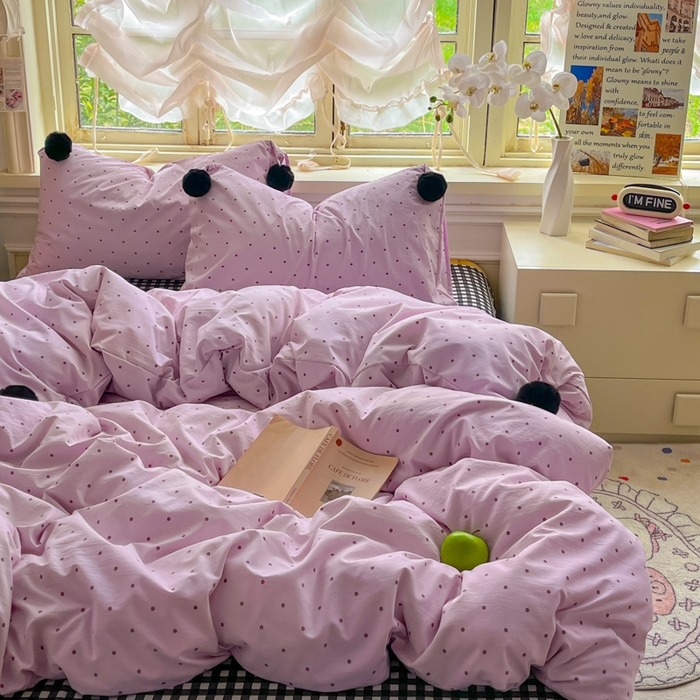 91家纺网 家纺一手货源 找家纺 花伞家居 2026新款ins毛球波点软软糯糯古法水洗棉加厚四件套含买家秀 毛球波点-紫