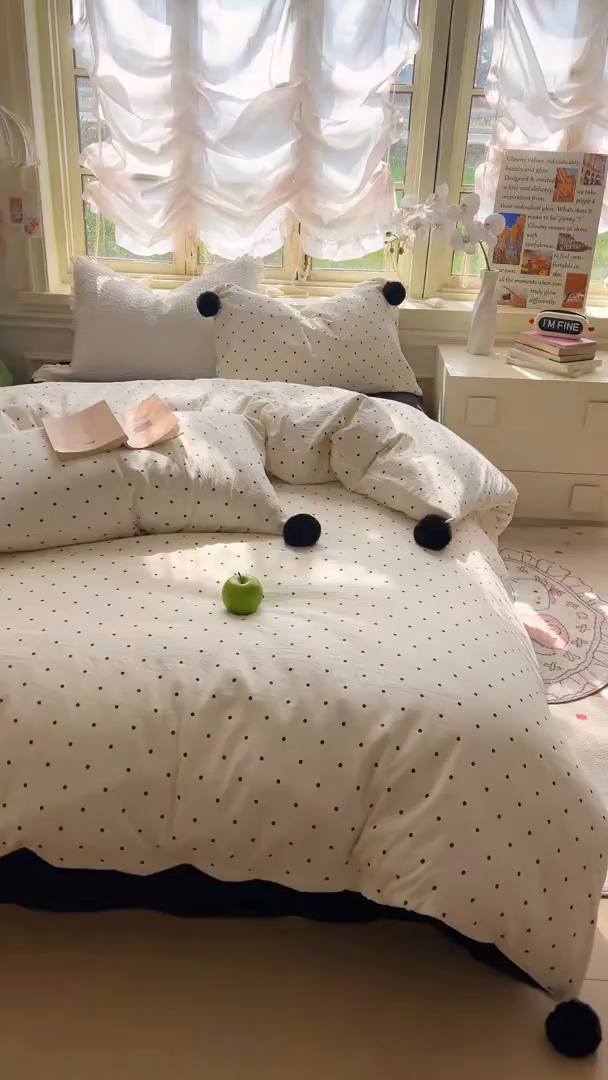 91家纺网 家纺一手货源 找家纺 （总）花伞家居 2026新款ins毛球波点软软糯糯古法水洗棉加厚四件套含买家秀