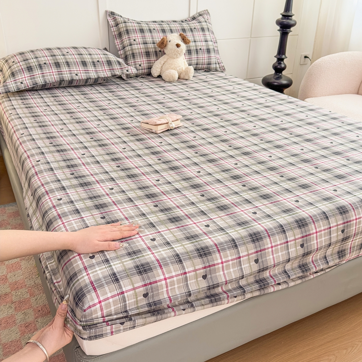 91家纺网 家纺一手货源 找家纺 （总）默忆 2026春夏新款a类泡芙双层纱床笠印花卡通全包围床垫保护套单床笠 床笠单件