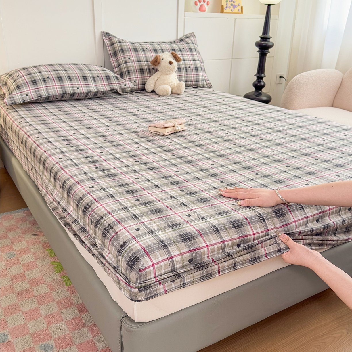 91家纺网 家纺一手货源 找家纺 （总）默忆 2026春夏新款a类泡芙双层纱床笠印花卡通全包围床垫保护套单床笠 床笠单件