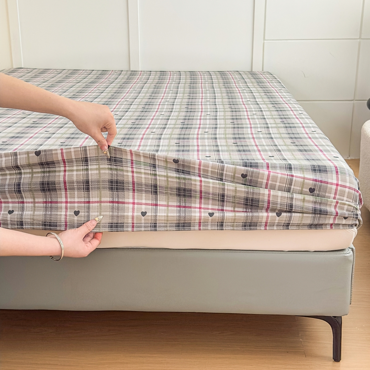 91家纺网 家纺一手货源 找家纺 （总）默忆 2026春夏新款a类泡芙双层纱床笠印花卡通全包围床垫保护套单床笠 床笠单件