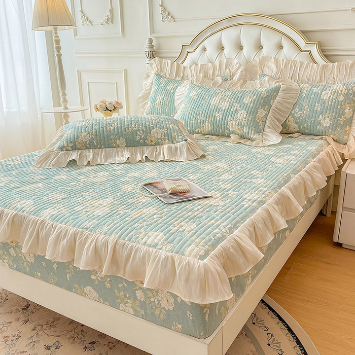 91家纺网 家纺一手货源 找家纺 （总）宜凡家纺 2026新款全棉夹棉公主风床笠四件套