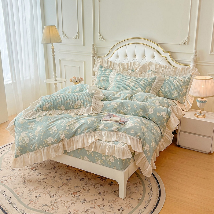 91家纺网 家纺一手货源 找家纺 （总）宜凡家纺 2026新款全棉夹棉公主风床笠四件套