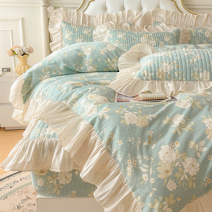 91家纺网 家纺一手货源 找家纺 （总）宜凡家纺 2026新款全棉夹棉公主风床笠四件套