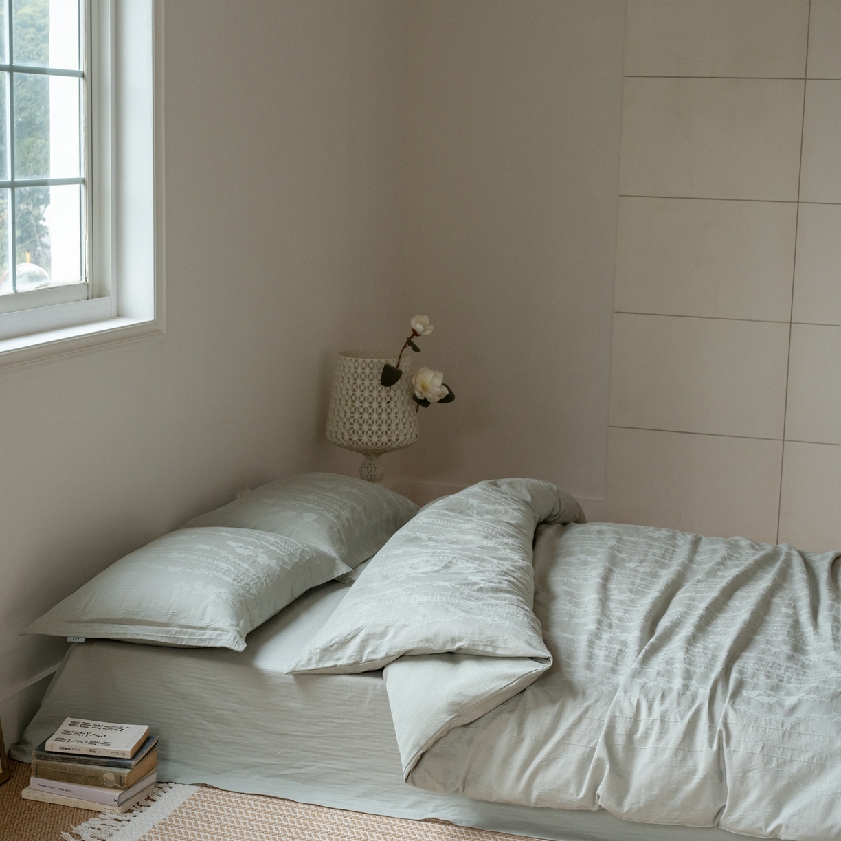 91家纺网 家纺一手货源 找家纺 8小时家纺 2026新款60支水洗浮雕立体提花四件套 暮落绿