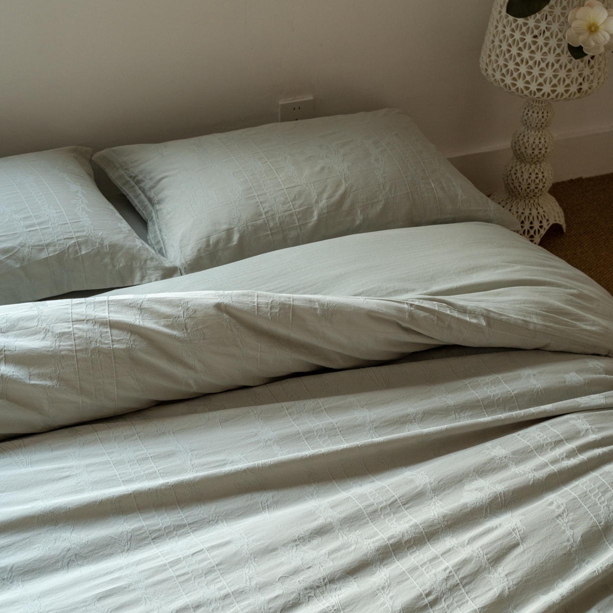 91家纺网 家纺一手货源 找家纺 8小时家纺 2026新款60支水洗浮雕立体提花四件套 暮落绿