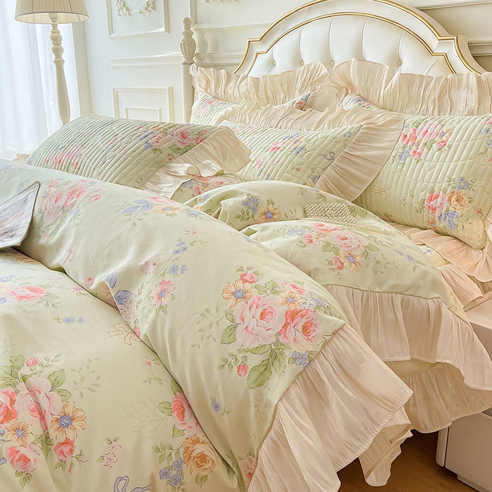 91家纺网 家纺一手货源 找家纺 宜凡家纺 2026新款全棉夹棉公主风床笠四件套 曼妙花香