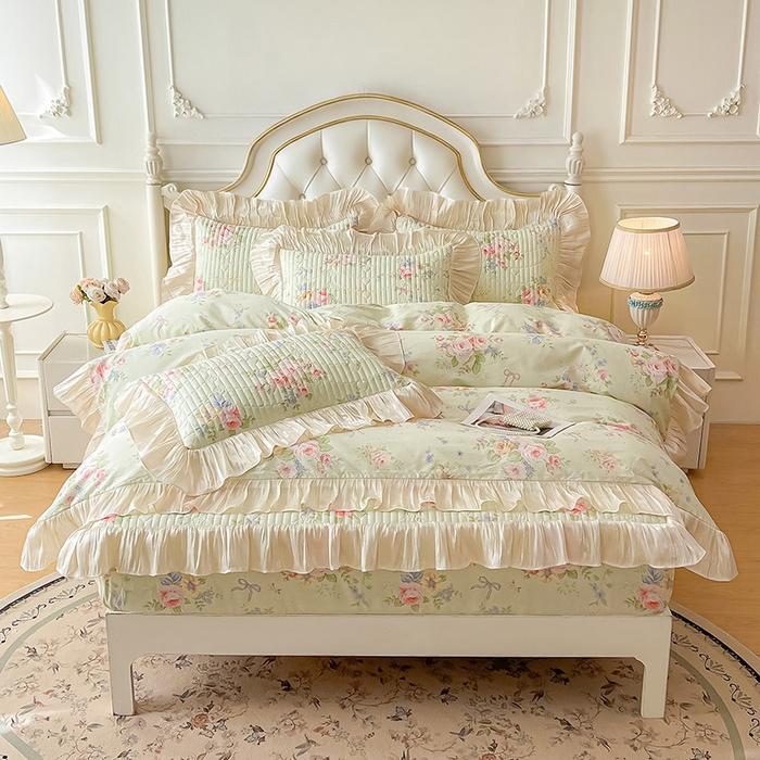 91家纺网 家纺一手货源 找家纺 宜凡家纺 2026新款全棉夹棉公主风床笠四件套 曼妙花香