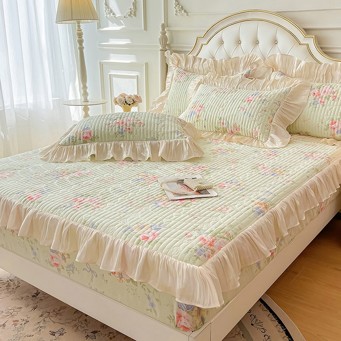 91家纺网 家纺一手货源 找家纺 宜凡家纺 2026新款全棉夹棉公主风床笠四件套 曼妙花香