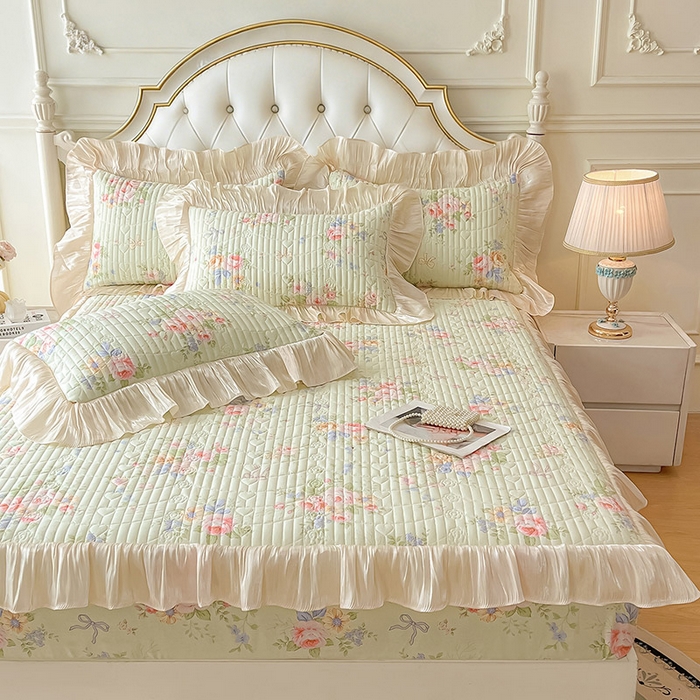 91家纺网 家纺一手货源 找家纺 宜凡家纺 2026新款全棉夹棉公主风床笠四件套 曼妙花香