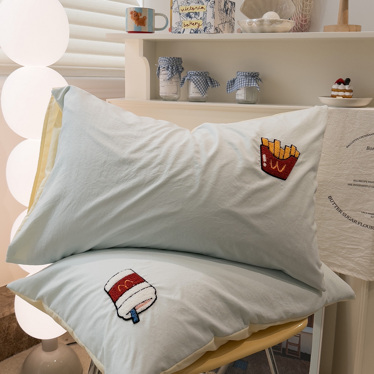 91家纺网 家纺一手货源 找家纺 曼谷家纺 新款 水洗棉毛巾绣枕套单只单品枕套单件 可乐薯条-薄荷芝士