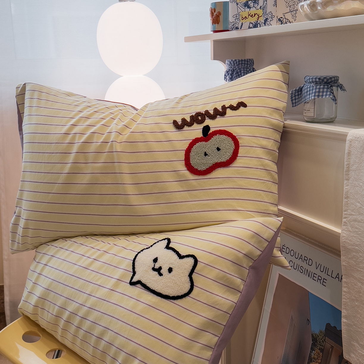 91家纺网 家纺一手货源 找家纺 曼谷家纺 新款 水洗棉毛巾绣枕套单只单品枕套单件 小鱼喵喵酱-紫条