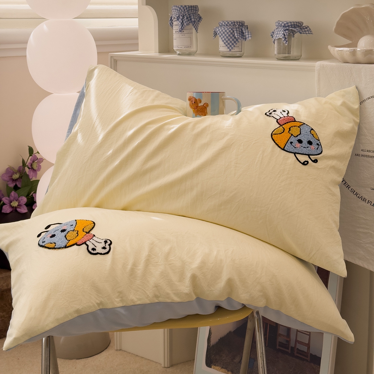 91家纺网 家纺一手货源 找家纺 曼谷家纺 新款 水洗棉毛巾绣枕套单只单品枕套单件 芝士喵喵