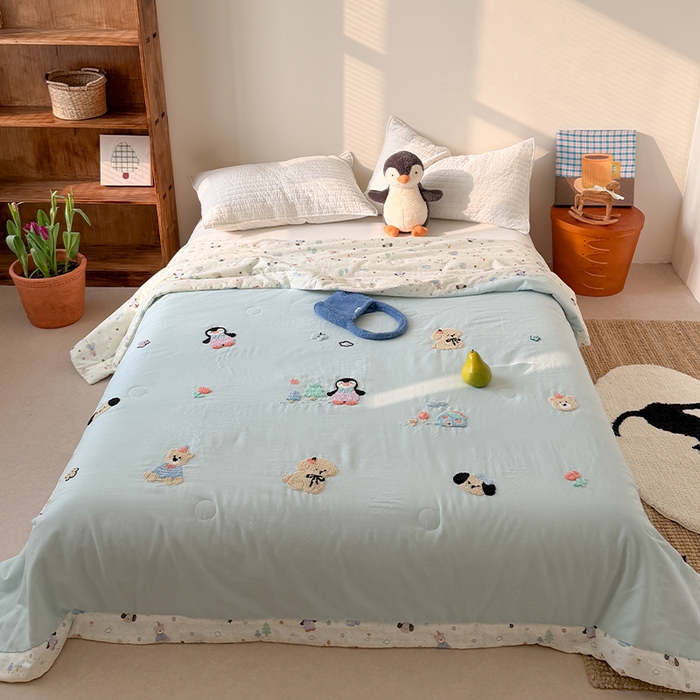 91家纺网 家纺一手货源 找家纺 （总）暖生活 2026新款A类全棉双层纱毛巾绣夏被 被子被芯