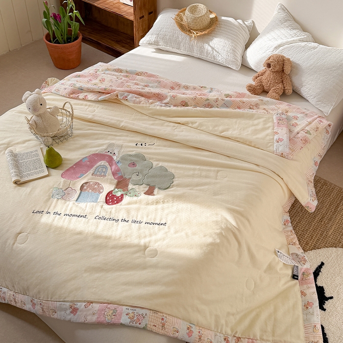 91家纺网 家纺一手货源 找家纺 （总）暖生活 2026新款A类全棉双层纱毛巾绣夏被 被子被芯