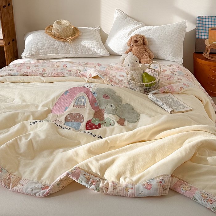 91家纺网 家纺一手货源 找家纺 （总）暖生活 2026新款A类全棉双层纱毛巾绣夏被 被子被芯