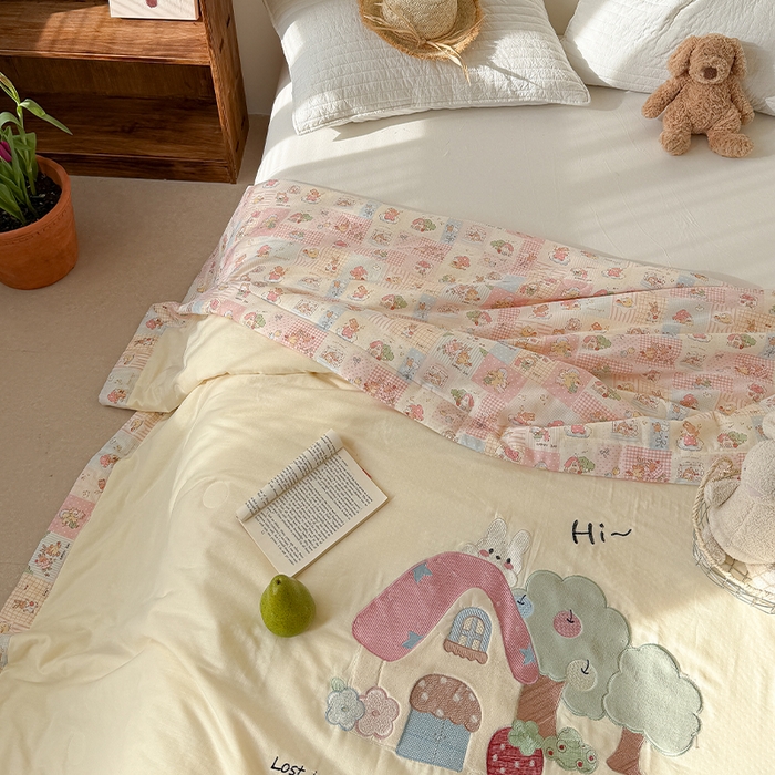 91家纺网 家纺一手货源 找家纺 （总）暖生活 2026新款A类全棉双层纱毛巾绣夏被 被子被芯