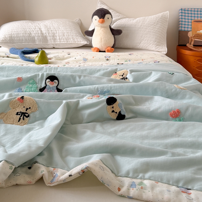 91家纺网 家纺一手货源 找家纺 暖生活 2026新款A类全棉双层纱毛巾绣夏被 被子被芯 冰极岛