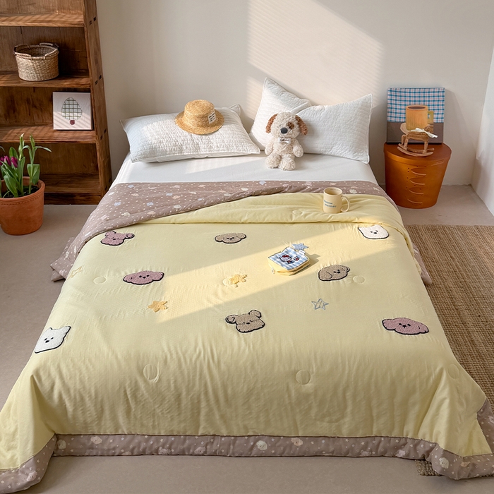 暖生活 2026新款A类全棉双层纱毛巾绣夏被 被子被芯 哈尼小汪