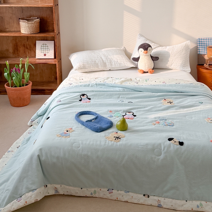 91家纺网 家纺一手货源 找家纺 暖生活 2026新款A类全棉双层纱毛巾绣夏被 被子被芯 冰极岛