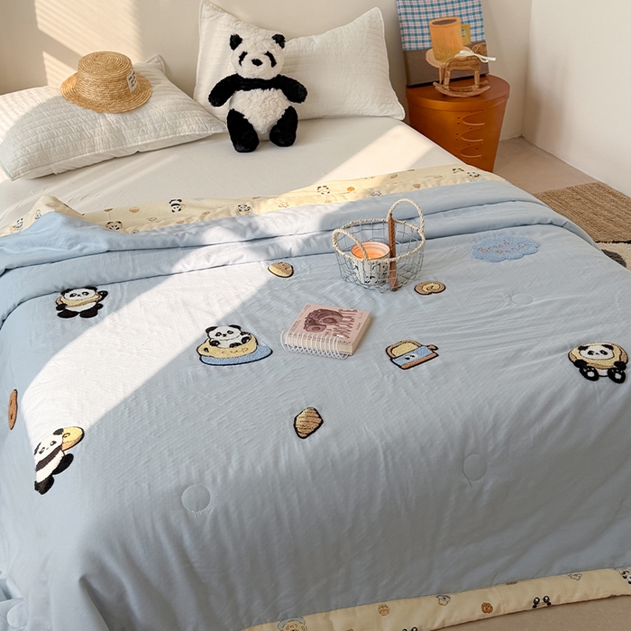 91家纺网 家纺一手货源 找家纺 暖生活 2026新款A类全棉双层纱毛巾绣夏被 被子被芯 熊猫面包