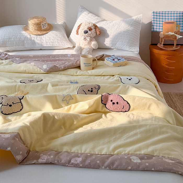 91家纺网 家纺一手货源 找家纺 暖生活 2026新款A类全棉双层纱毛巾绣夏被 被子被芯 哈尼小汪