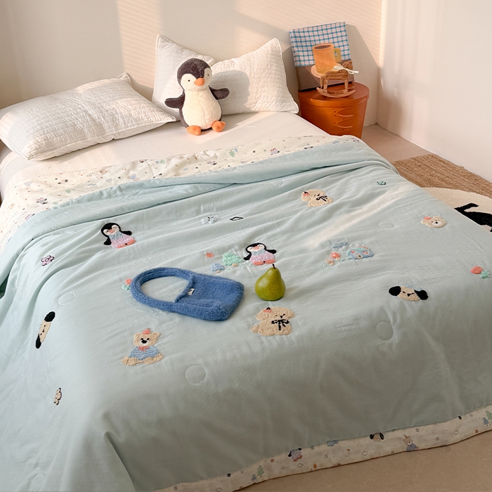 91家纺网 家纺一手货源 找家纺 暖生活 2026新款A类全棉双层纱毛巾绣夏被 被子被芯 冰极岛