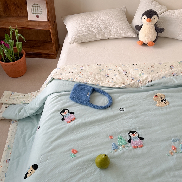 91家纺网 家纺一手货源 找家纺 暖生活 2026新款A类全棉双层纱毛巾绣夏被 被子被芯 冰极岛