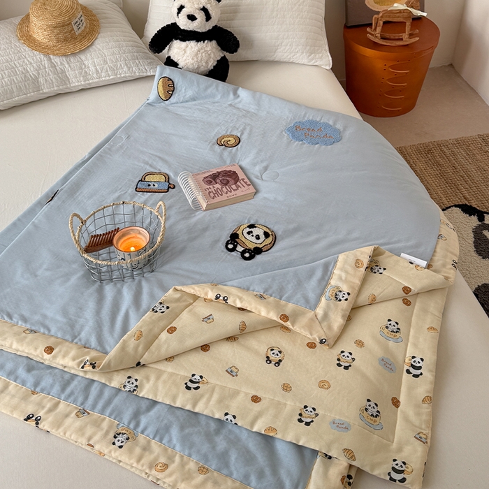 91家纺网 家纺一手货源 找家纺 暖生活 2026新款A类全棉双层纱毛巾绣夏被 被子被芯 熊猫面包