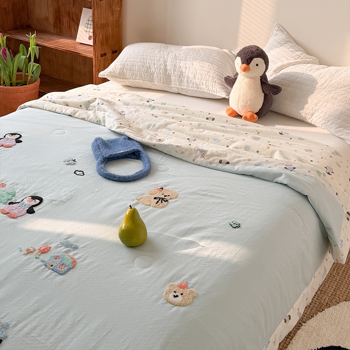 91家纺网 家纺一手货源 找家纺 暖生活 2026新款A类全棉双层纱毛巾绣夏被 被子被芯 冰极岛